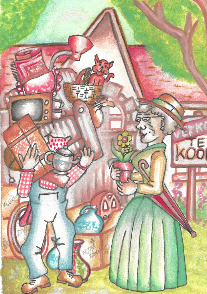 Een zakelijke Miss Copperpot-illustratie voor een hypotheekverstrekker